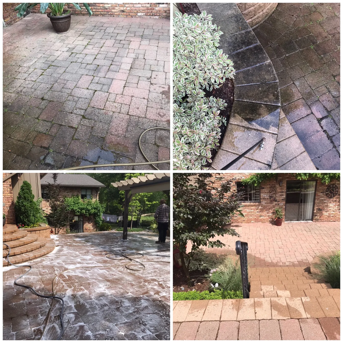 Brick paver patio with a garden, mid-clean and finished